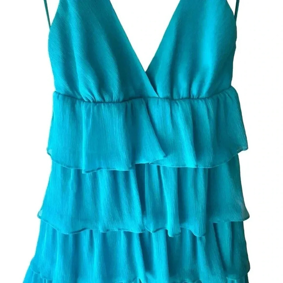 NWT | J CREW ZADIE PURE SILK TIERED RUFFLE DRESS BLUE | SIZE: 2 PETITE - Picture 2 of 9
